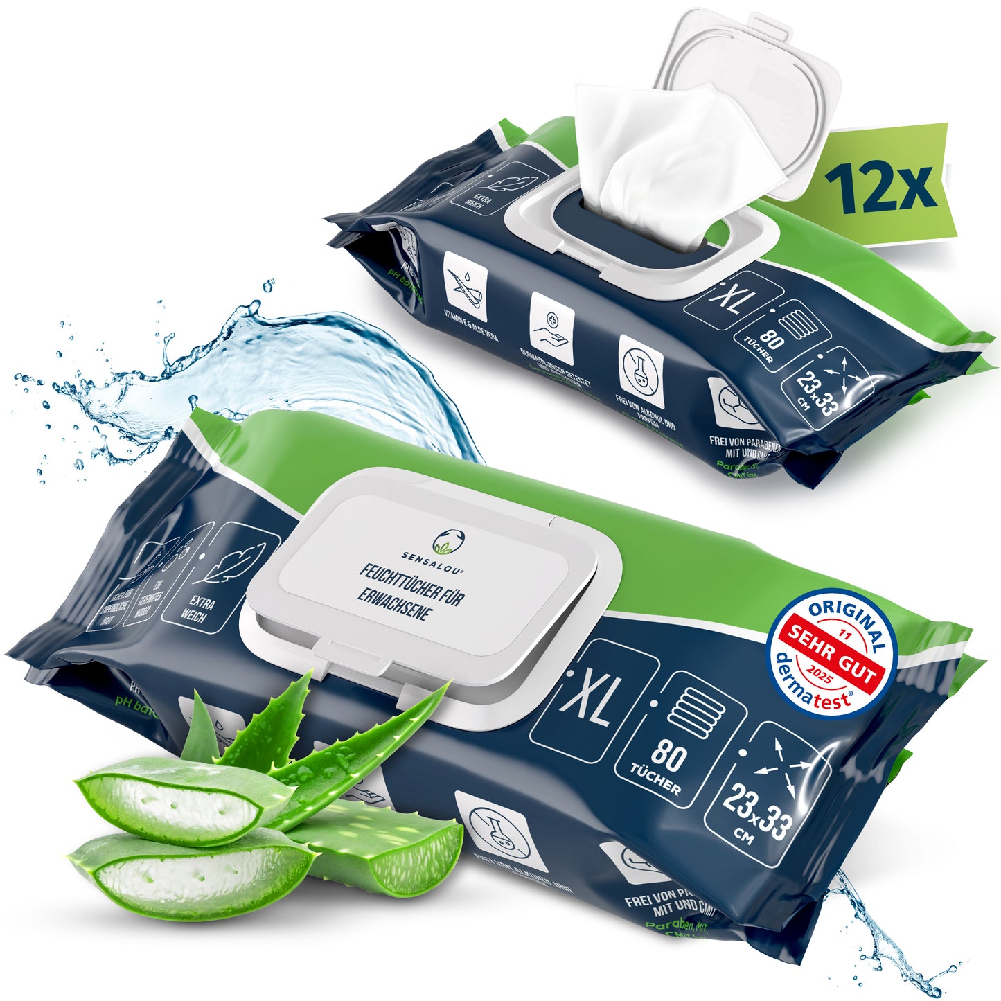 Lingettes humides Sensalou pour adultes XXL - 23 x 33 cm