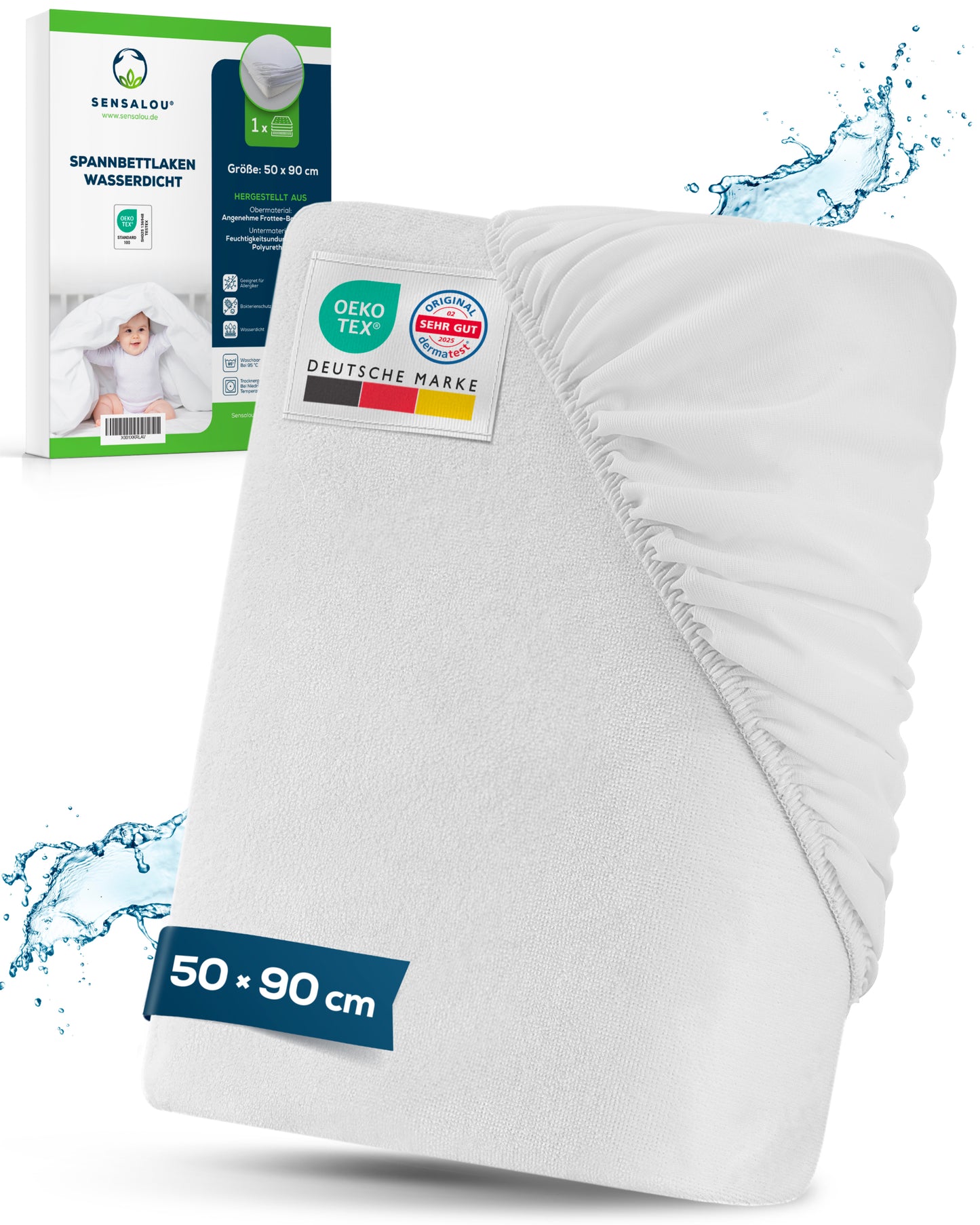 Sensalou Spannbettlaken wasserdicht - weiß