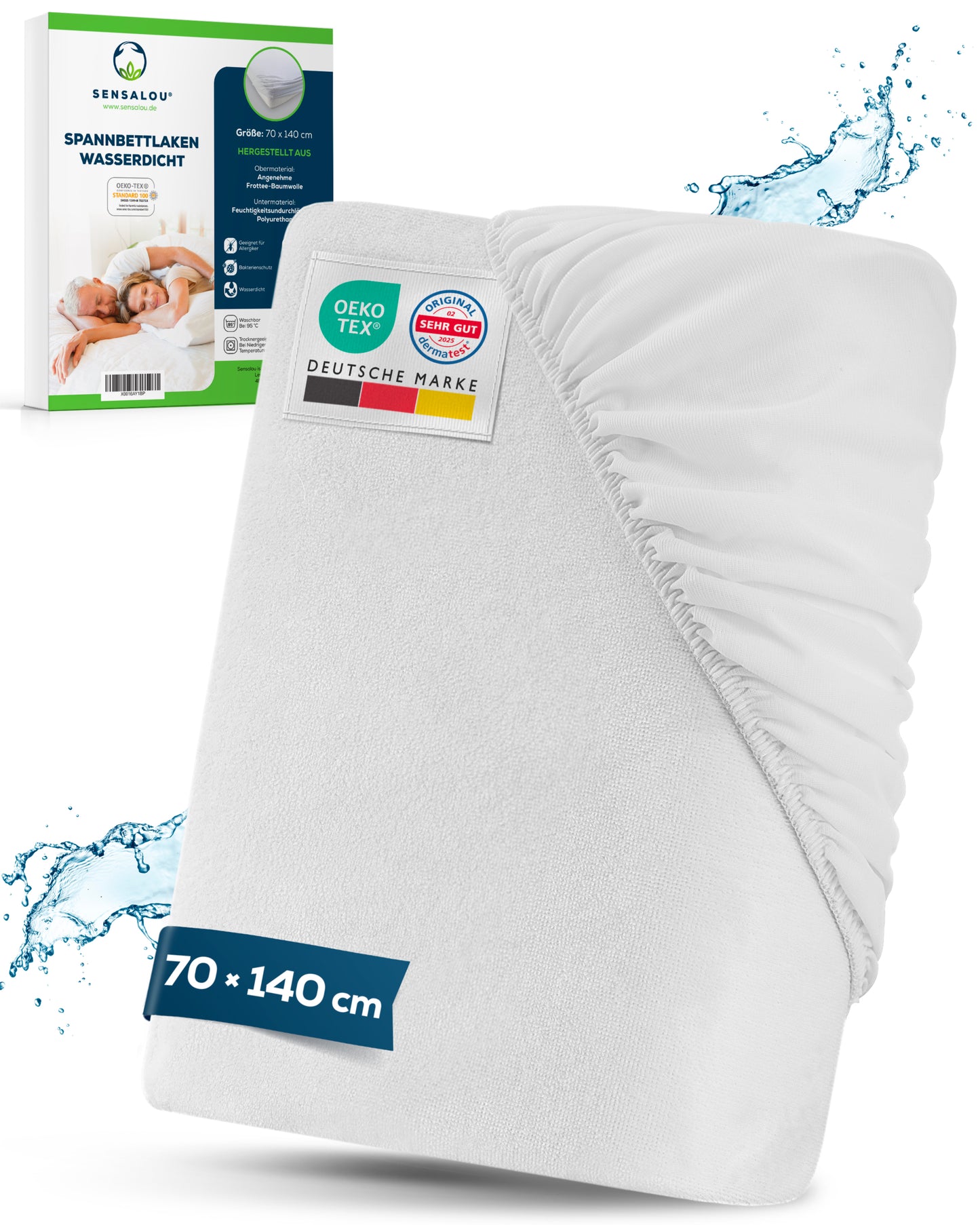 Sensalou Spannbettlaken wasserdicht - weiß