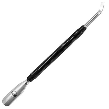 Cuticle pusher with spoon made of stainless steel - black